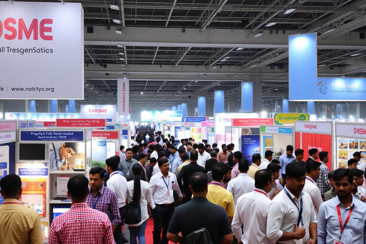 Entrepreneurs and visitors at an Indian MSME trade exhibition